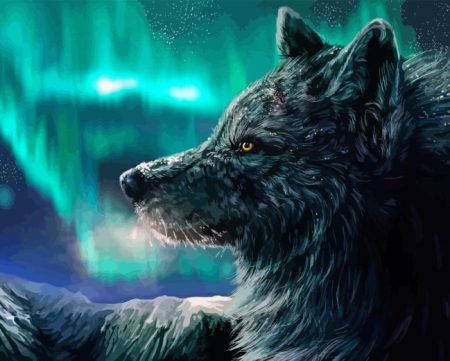 Wolf With Blue Northern Lights Diamond Painting