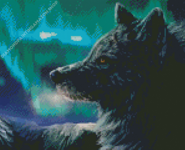 Wolf With Blue Northern Lights Diamond Painting