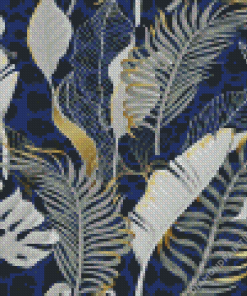 Blue And Gold Leaves Diamond Painting