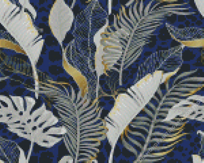 Blue And Gold Leaves Diamond Painting