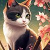 Cat And Cherry Blossoms Diamond Painting