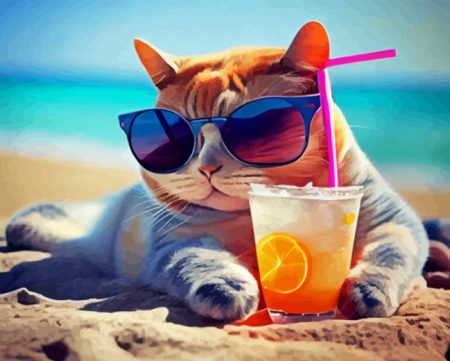 Cat Drinking Juice Diamond Painting