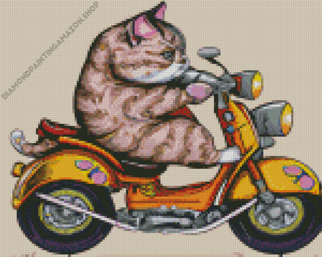 Cat On Motorcycle Diamond Painting