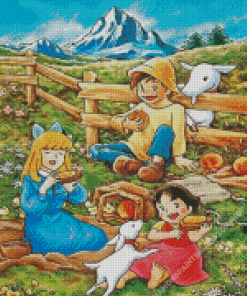 Children And lamb Diamond Painting