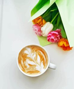 Coffee Cup And Flowers Diamond Painting