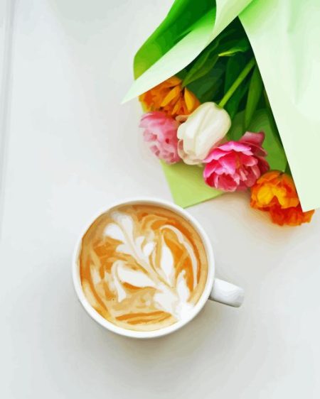 Coffee Cup And Flowers Diamond Painting