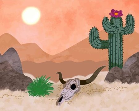 Cow Skull And Cactus Diamond Painting