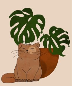 Cute Cat And Plant Diamond Painting