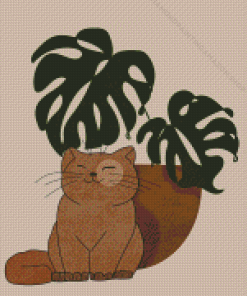 Cute Cat And Plant Diamond Painting