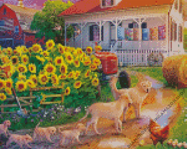 Farm Flowers And Barn Diamond Painting