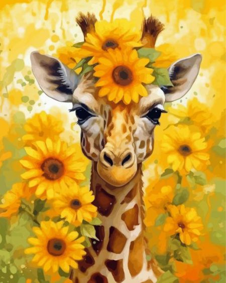 Giraffe And Sunflower Diamond Painting