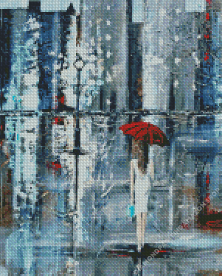 Girl With Red Umbrella Diamond Painting