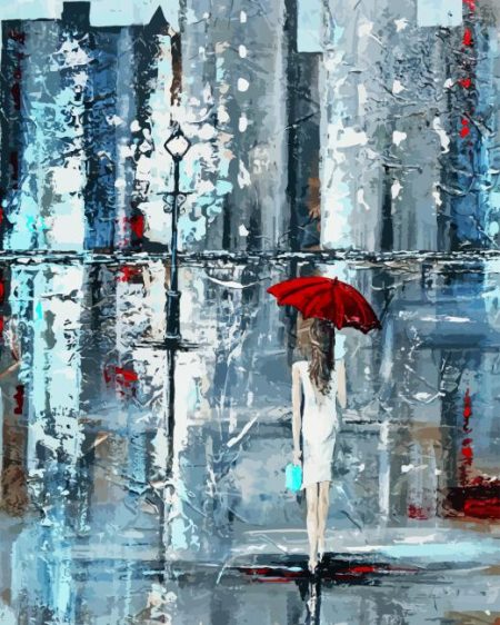 Girl With Red Umbrella Diamond Painting
