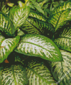 Green And White Leaves Diamond Painting