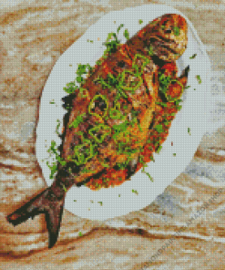 Grilled Pompano Fish Diamond Painting