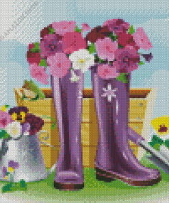 Gumboots And Flowers Diamond Painting