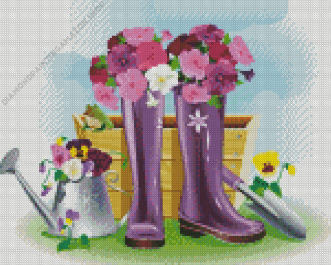 Gumboots And Flowers Diamond Painting