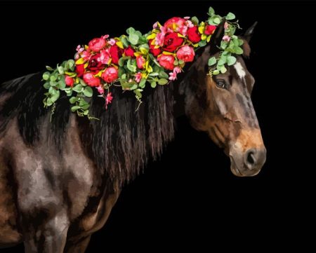Horse And Flowers Diamond Painting