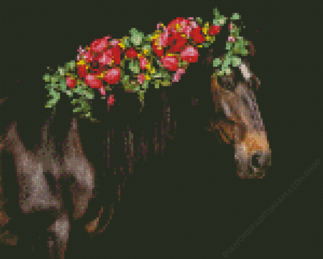 Horse And Flowers Diamond Painting