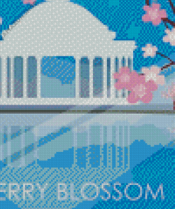 Illustration Cherry Blossoms Washington Diamond Painting