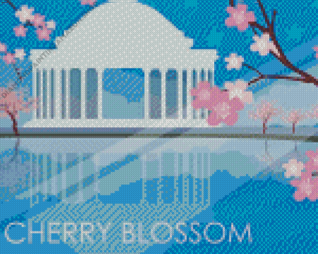 Illustration Cherry Blossoms Washington Diamond Painting