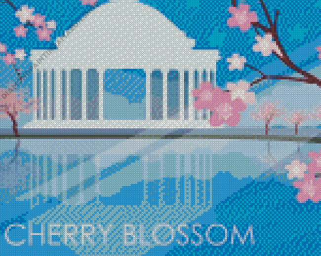 Illustration Cherry Blossoms Washington Diamond Painting