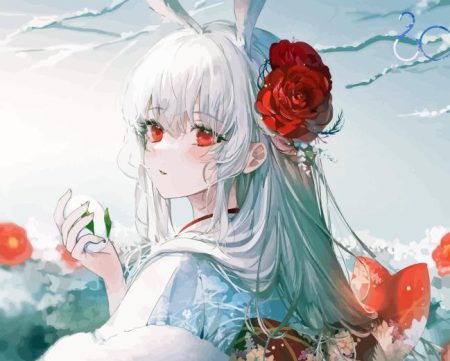 Japanese Girl And Flowers Diamond Painting