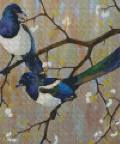 Magpies On Tree Diamond Painting