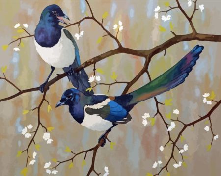 Magpies On Tree Diamond Painting