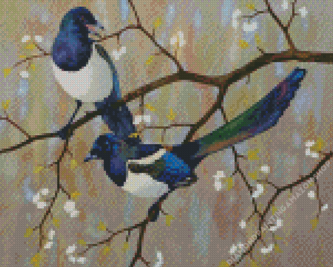 Magpies On Tree Diamond Painting