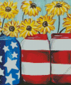 Patriotic Sunflowers In Jar Diamond Painting