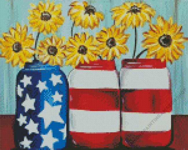 Patriotic Sunflowers In Jar Diamond Painting