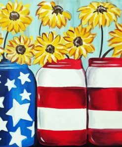 Patriotic Sunflowers In Jar Diamond Painting