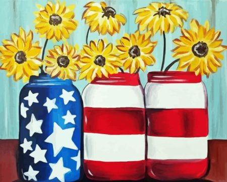 Patriotic Sunflowers In Jar Diamond Painting