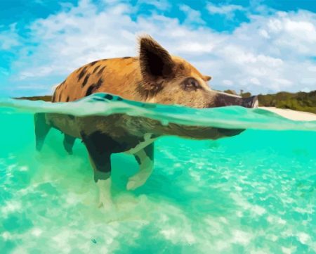 Pig In The Beach Diamond Painting