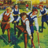 School Girls Playing Hockey Diamond Painting