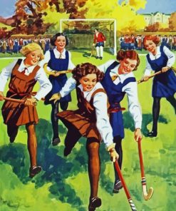 School Girls Playing Hockey Diamond Painting