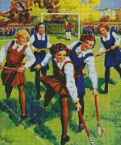 School Girls Playing Hockey Diamond Painting