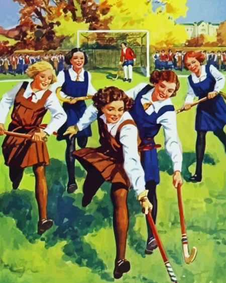 School Girls Playing Hockey Diamond Painting