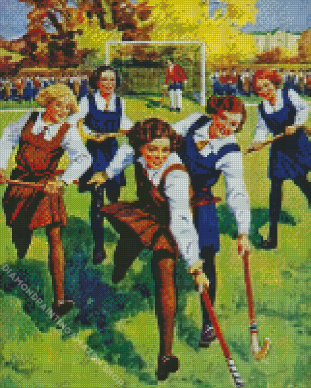 School Girls Playing Hockey Diamond Painting