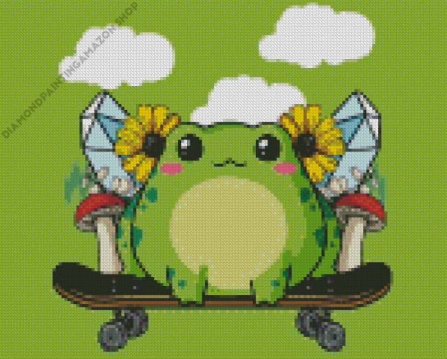 Skater Kawaii Frog Diamond Painting