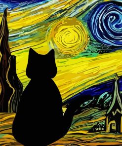 Starry Night Cat Diamond Painting