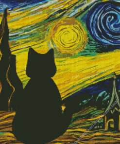 Starry Night Cat Diamond Painting