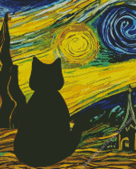 Starry Night Cat Diamond Painting