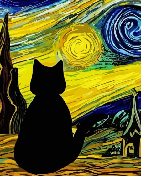 Starry Night Cat Diamond Painting