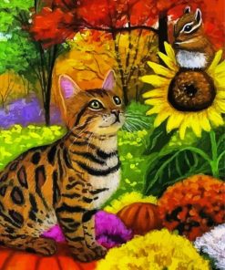 Tiger Cat And Squirrel Diamond Painting