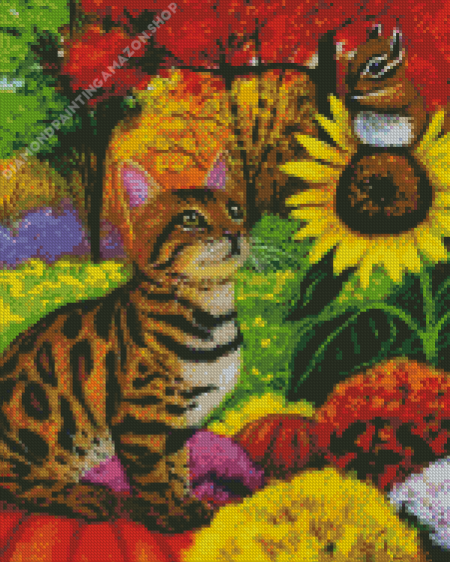 Tiger Cat And Squirrel Diamond Painting