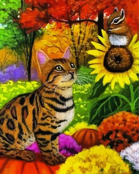 Tiger Cat And Squirrel Diamond Painting