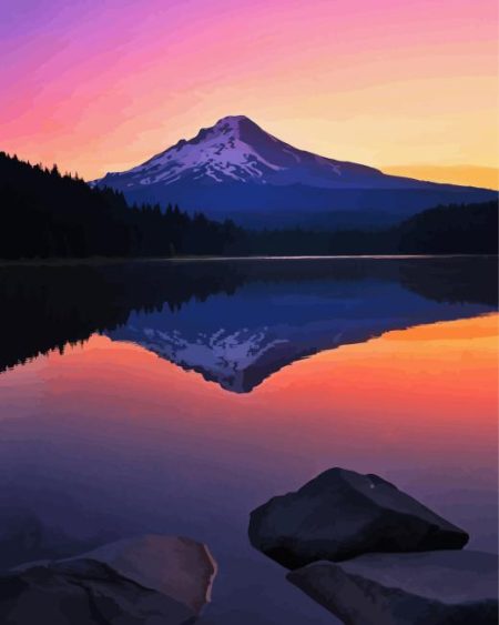 Trillium Lake At Sunset Diamond Painting