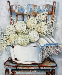 White Flowers On Chair Diamond Painting